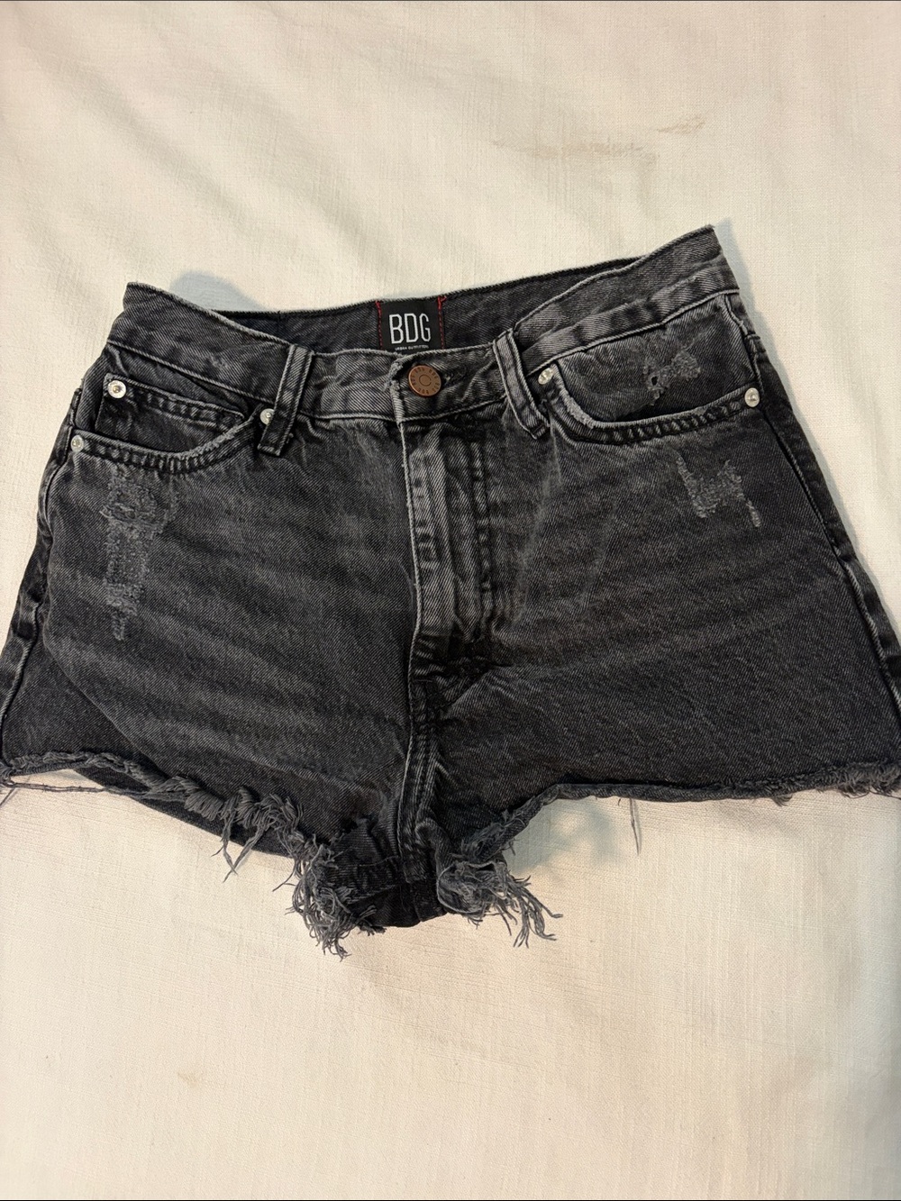 BDG Black Distressed High-Rise Denim Shorts